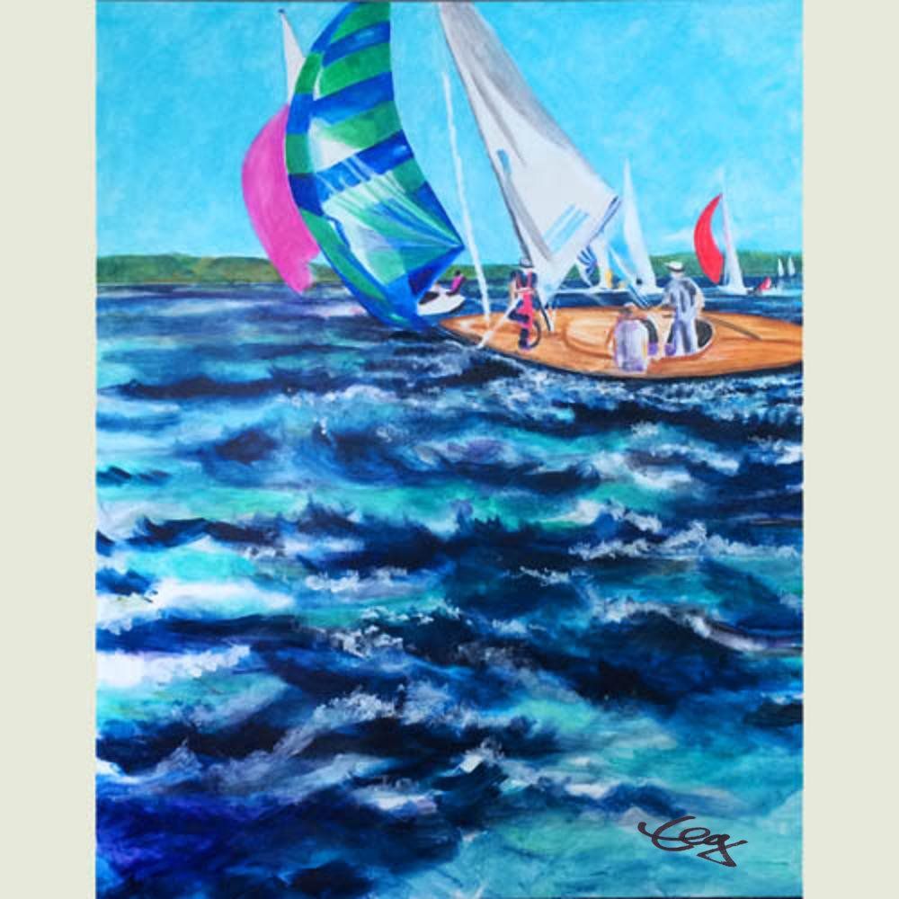 Wasser, Boot, Segelboot, Spinnaker, Drachen, Wellen, Licht, Lust, Boje, Regatta
